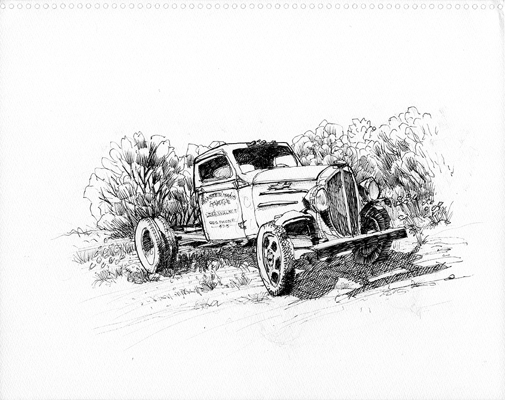 colony in drawings BRIBACH TRUCK, ink and pencil on paper, Bill Jehle