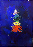 Novacolor, oil and gold leaf on paper, 40 x 30, BLUE FOUNTAIN 24