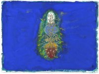 gouache and gold leaf on paper, 11 x 14, BLUE FOUNTAIN 18