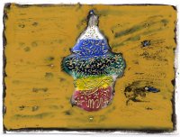 gouache and gold leaf on paper, 11 x 14, OCHRE FOUNTAIN 1