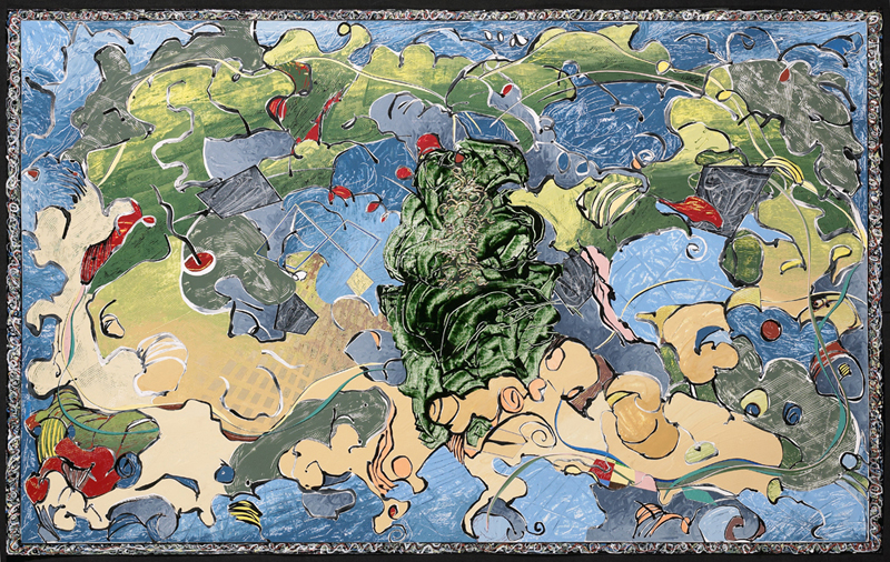 LEONIDAS, Novacolor, gold leaf on prepared Arches 400, 38x60in GREEN PIXIE, Novacolor, gold leaf on prepared Arches 400, 38x60in