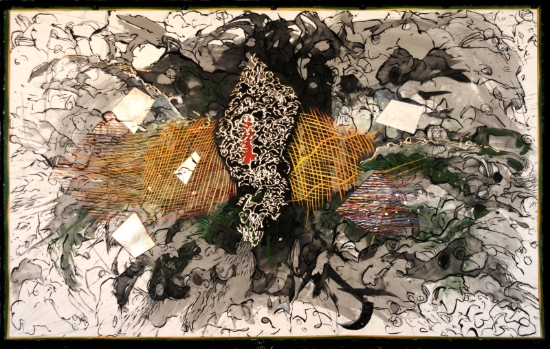 WIDOWMAKER, Novacolor, silver leaf on prepared BFK, 45x72in WIDOWMAKER, Novacolor, silver leaf on prepared BFK, 45x72in