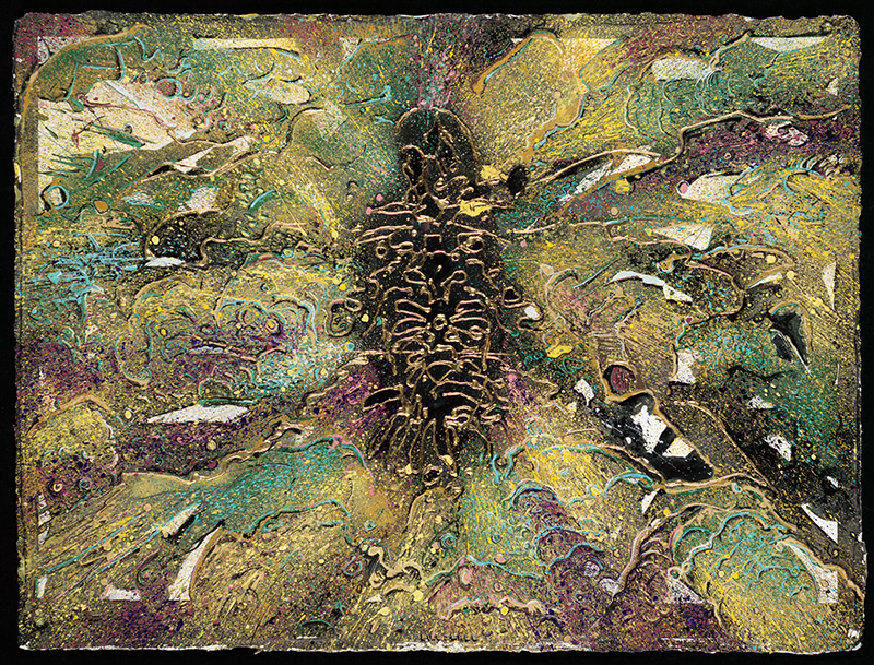 Bhagavad Canyon, Novacolor, gouache, gold leaf on prepared Arches 300, 22x30in Bhagavad Canyon, Novacolor, gouache, gold leaf on prepared Arches 300, 22x30in