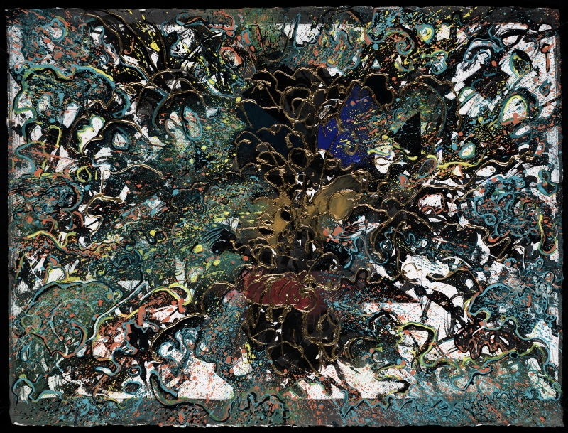 Green From the Left and Blue From the Right, Novacolor, gouache, gold leaf on prepared Arches 300, 22x30in Green From the Left and Blue From the Right, Novacolor, gouache, gold leaf on prepared Arches 300, 22x30in