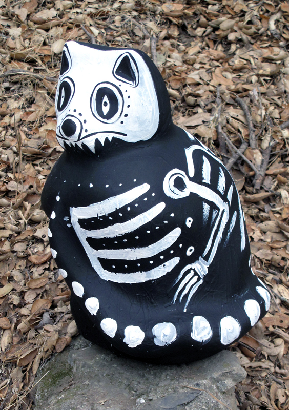 day of the dead pussy, fiberglass, paint, 18in high day of the dead pussy, fiberglass, paint, 18in high