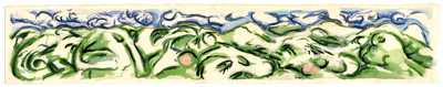 SANGRES 10, watercolor and gold leaf on paper, 7.75in by 42.75in, 1996