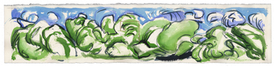 SANGRES 2, watercolor and gold leaf on paper, 6.5in by 30in, 1996