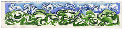 SANGRES 3, watercolor and gold leaf on paper, 6.5in by 30in, 1996