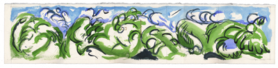 SANGRES 4, watercolor and gold leaf on paper, 6.5in by 30in, 1996